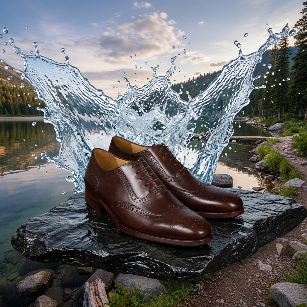 Buty – plener, rozbryzg wody z obu stron