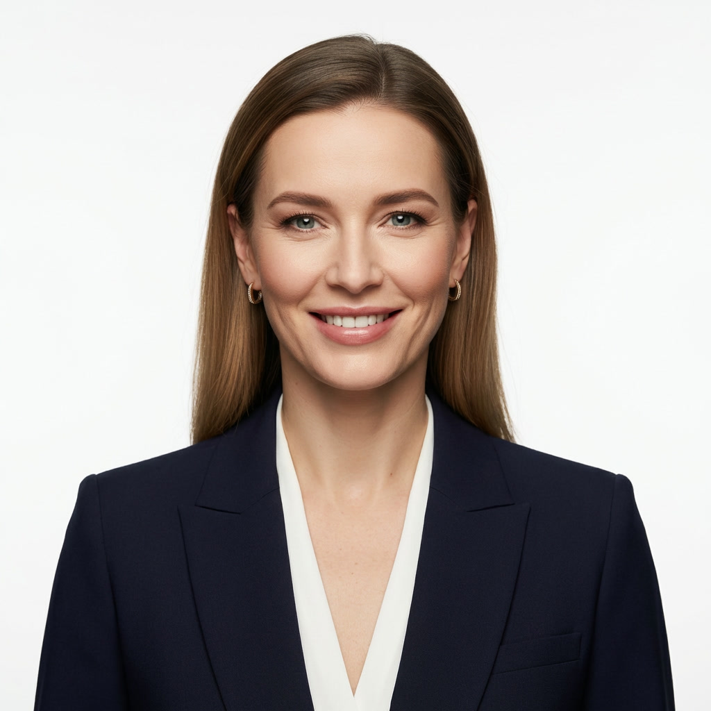 AI influencerka – portret korporacyjny, białe tło