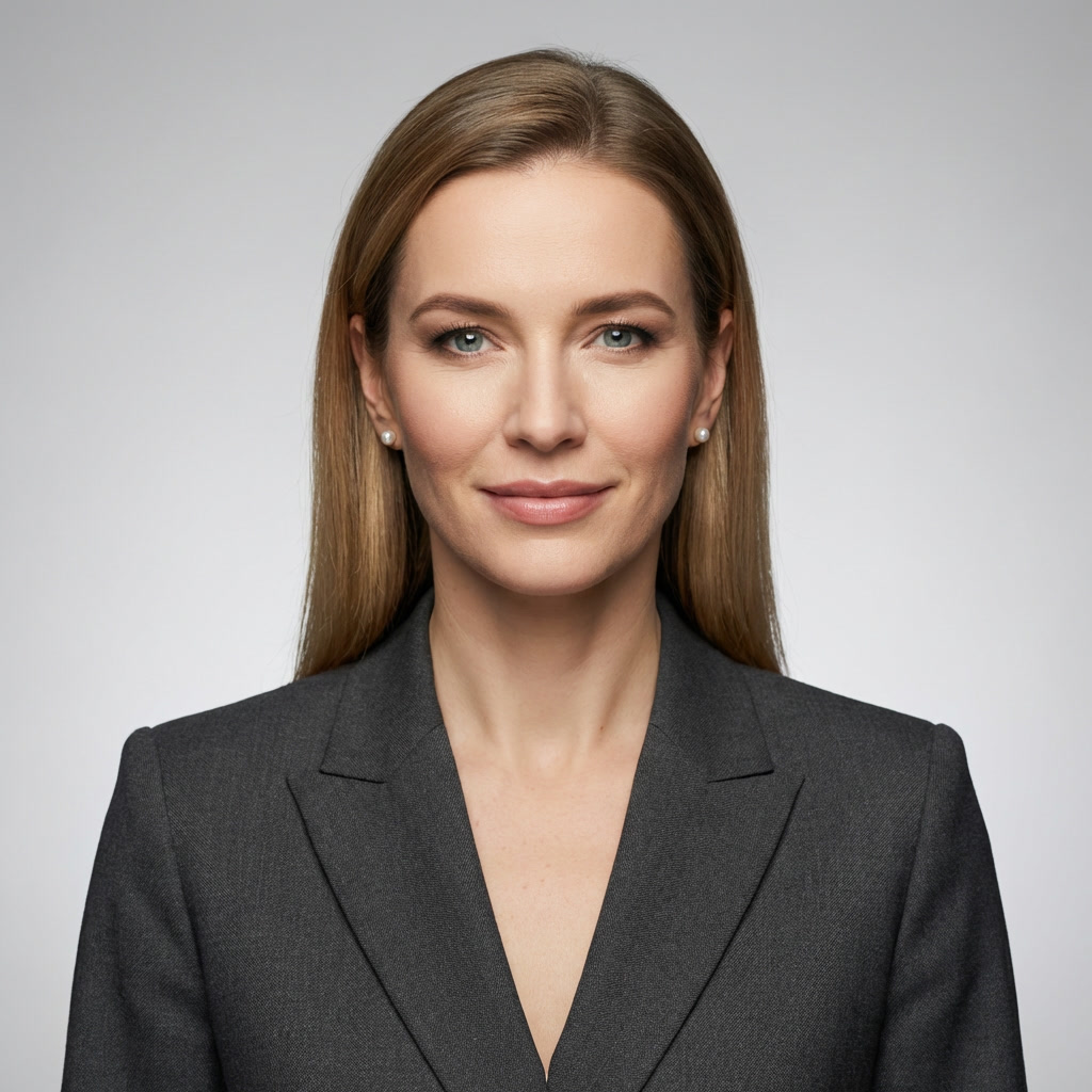 AI influencerka – nowoczesny portret, szare tło